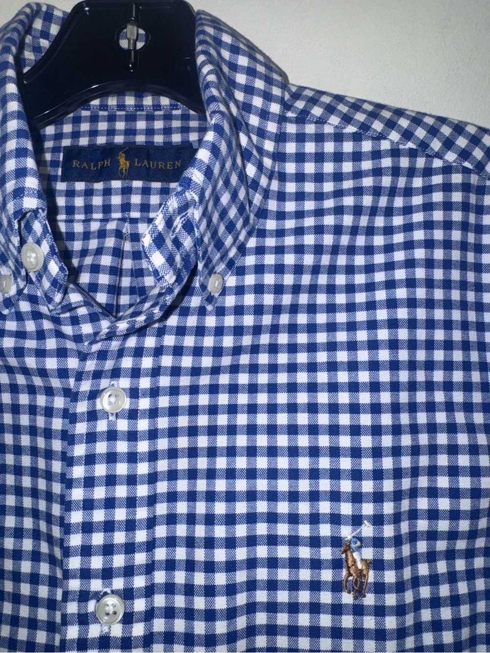 Ralph Lauren Gingham 100% Cotton Blue White Button Down Small